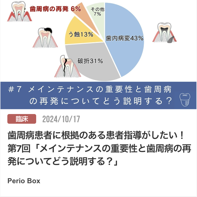 歯周病患者に根拠のある患者指導がしたい！　第7回「メインテナンスの重要性と歯周病の再発についてどう説明する？」